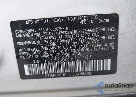 2009 Subaru Forester 2.5X из США, поврежденный, VIN JF2SH63689H721462